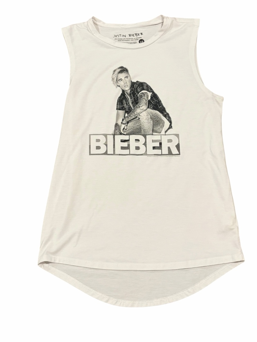 Justin Bieber tank top women’s size large white black sleeveless